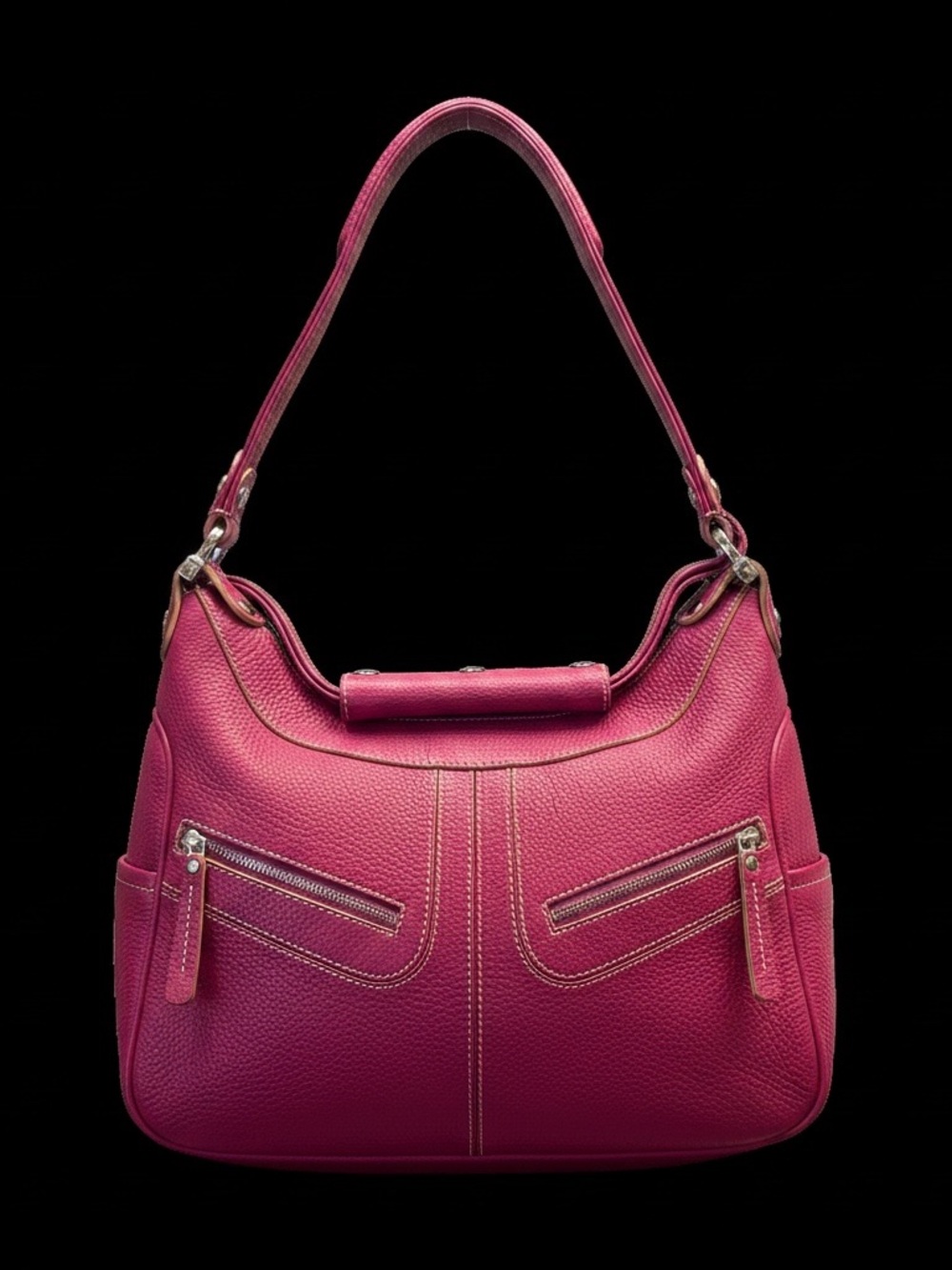 Tod's Authenic 'Miky" Hobo Mint Italy Magenta Pebbled Leather Shoulder Bag